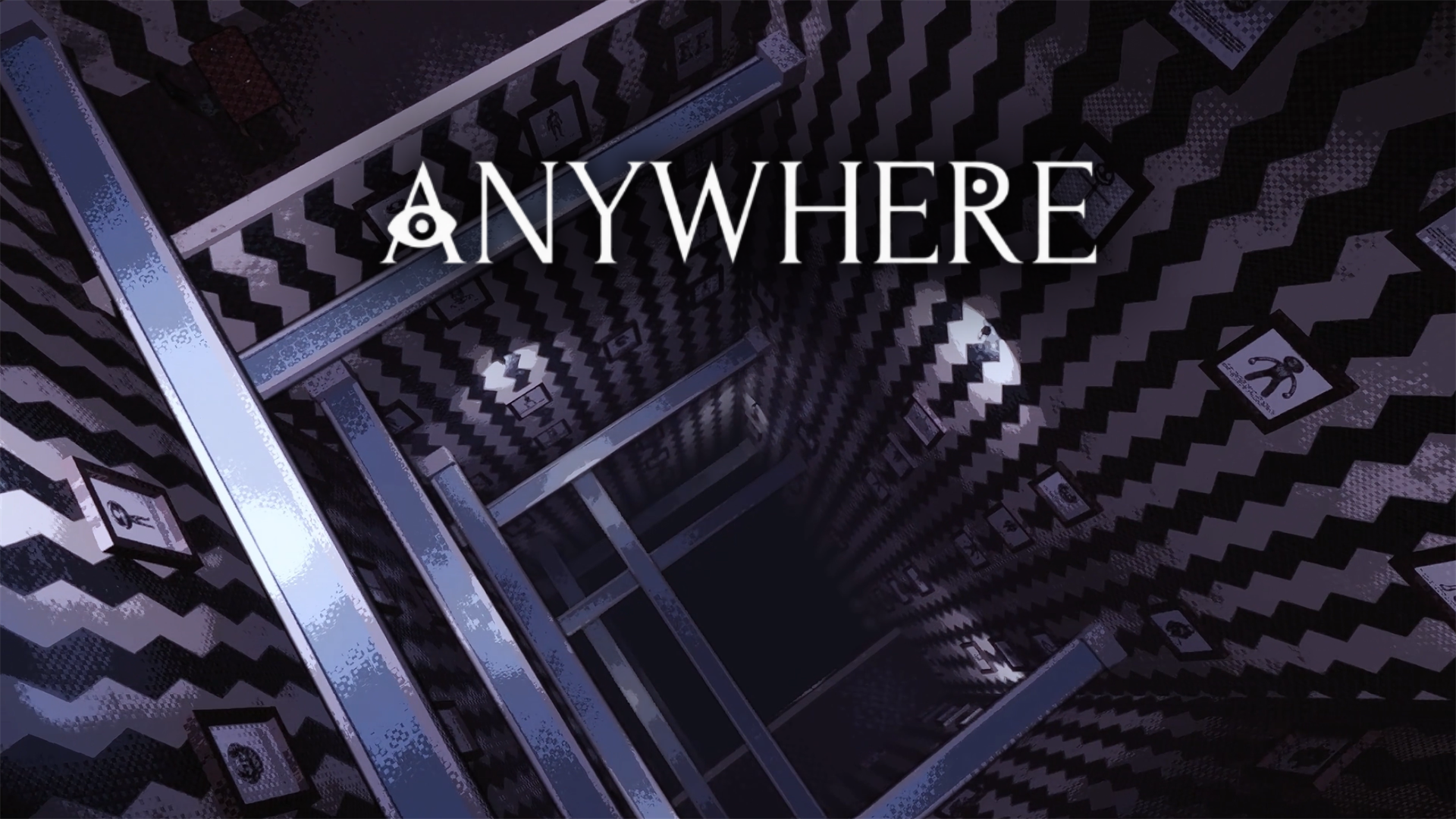 ANYWHERE key art 02 with title, looking down the patterned shaft